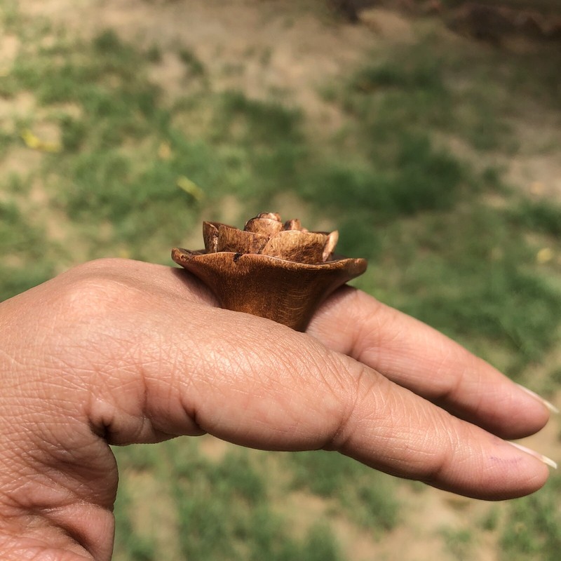 Kadamb Wood Rose Flower Carved Handmade Ring, 35 mm dia, US 9 Ring Size, D5