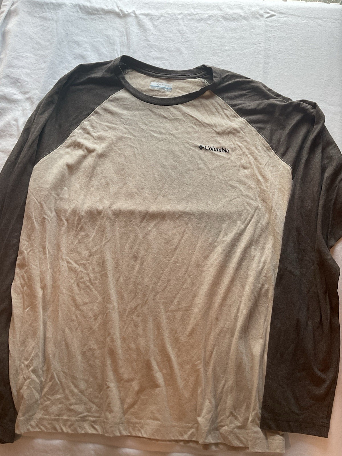 Columbia Beige Brown Colorblock Logo Cotton Knit Crew Neck T-Shirt Men 2XL gallery