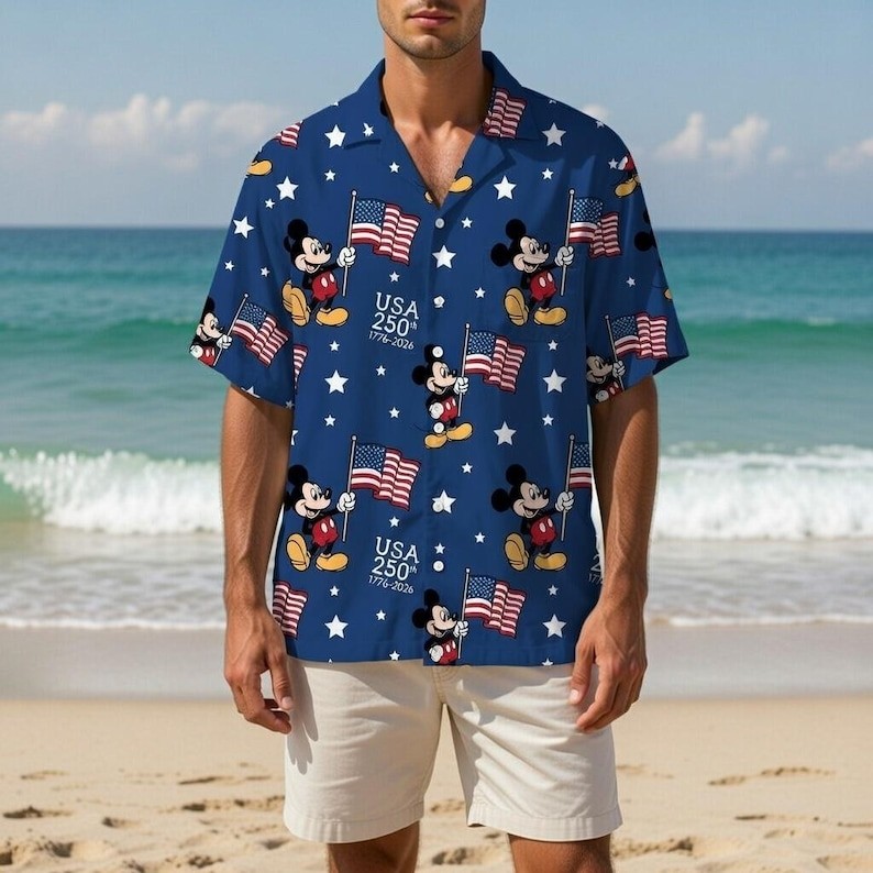 Patriotic Mickey Mouse USA Flag 250th Anniversary 1776-2026 Hawaiian Shirt