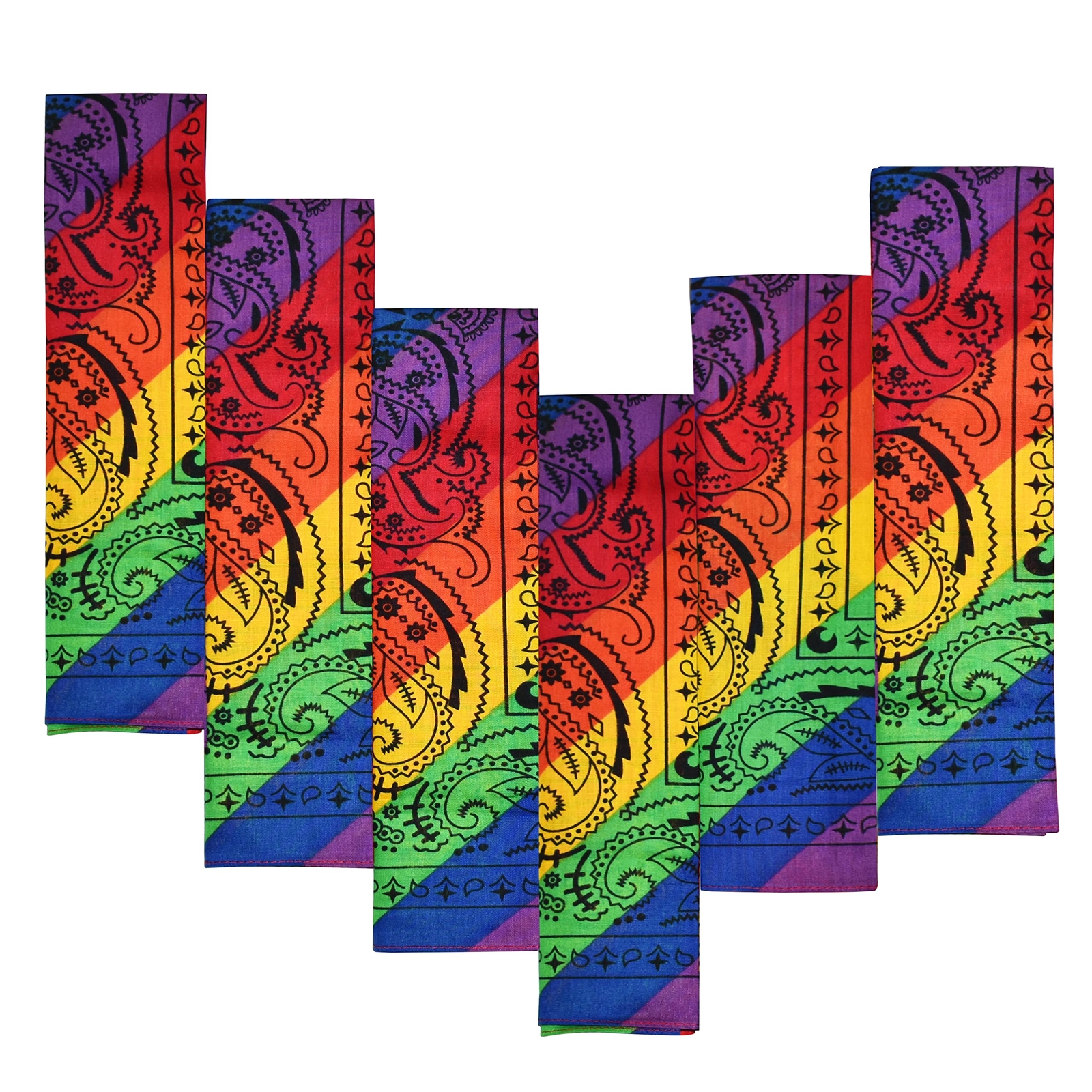 6-Pack Rainbow Bandana Gift Set – 100% Cotton 22×22 In Paisley – Pride Bandan…