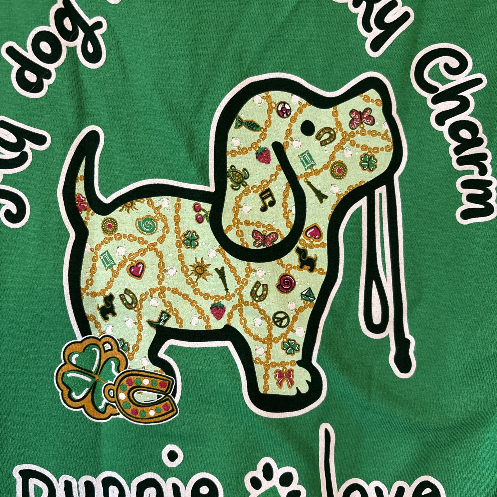 Puppie Love Rescue Green Lucky Charm Puppy Simply style Graphic Tee L gallery