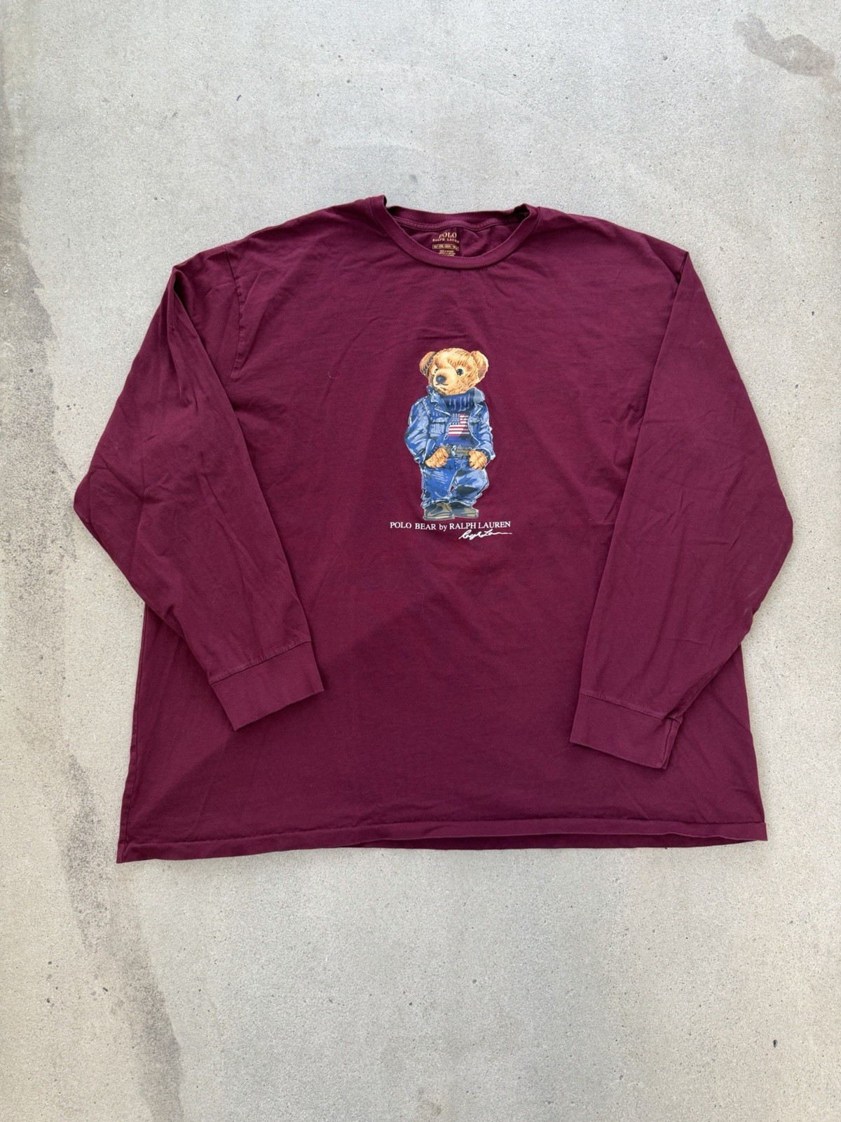 Polo Ralph Lauren Shirt Mens 3XLT Burgundy Long Sleeve Polo Bear Graphic gallery