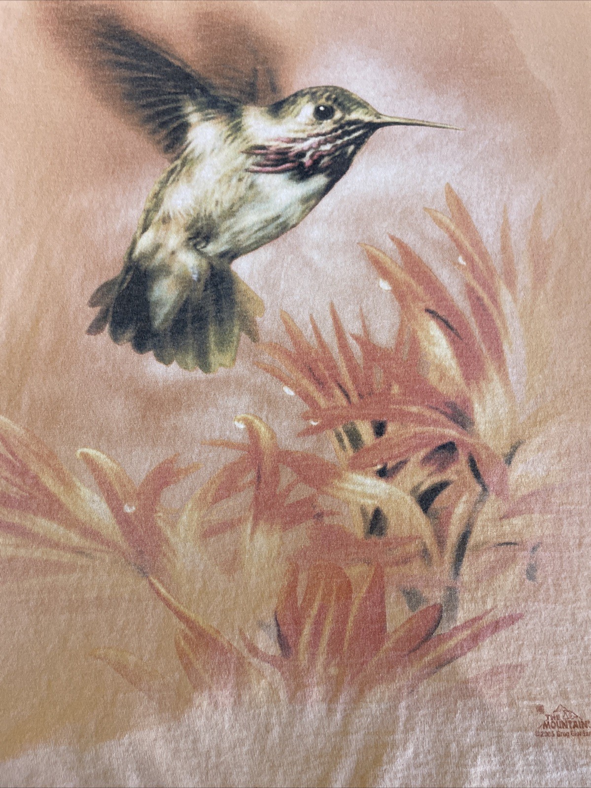 The Mountain T-Shirt Hummingbird Wildlife Bird Nature, Peach, Graphic Tee Sz L gallery