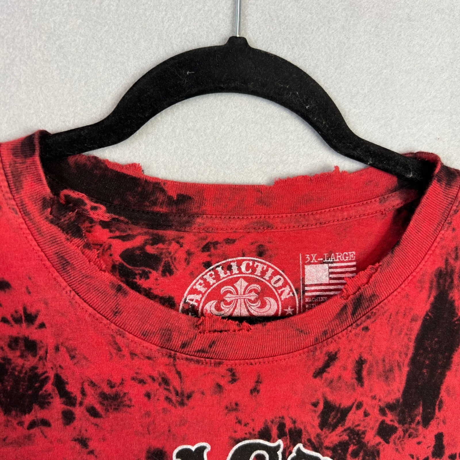 Affliction T-Shirt Mens Sz 3XL Red Black Live Fast Tie Dye Distress Graphic NWT gallery