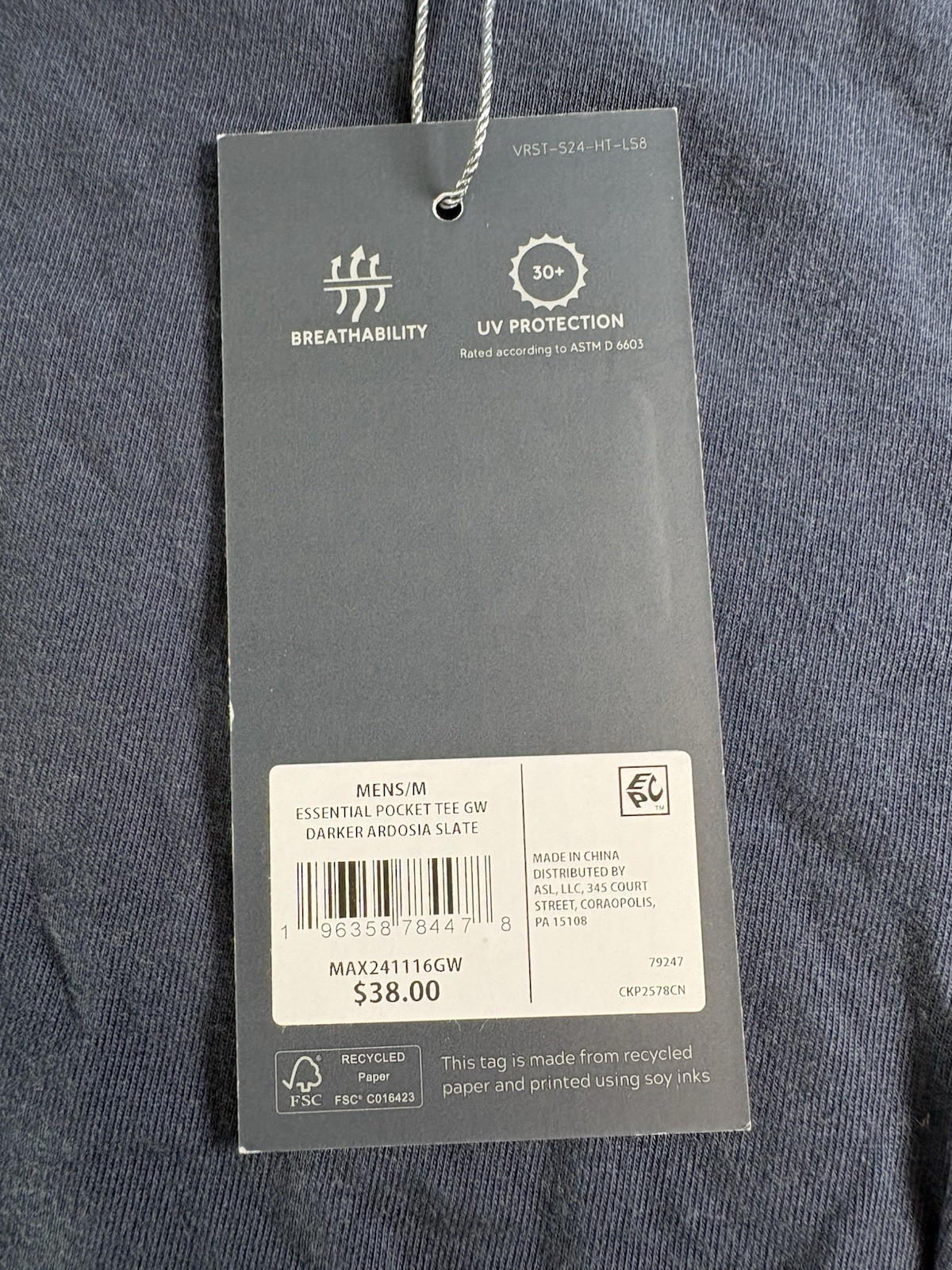 VRST Men's Medium Essential Pocket Darker Ardosia Slate Tshirt NWT Breathe UVP30 gallery