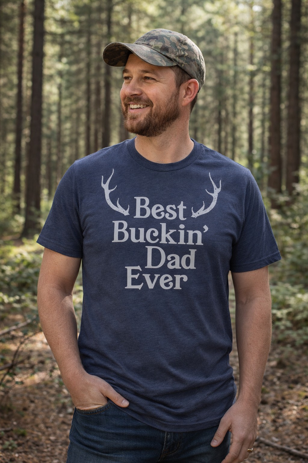 Mens Best Buckin Dad Ever Antlers T shirt Funny Fathers Day Hunting Tee for Guys gallery
