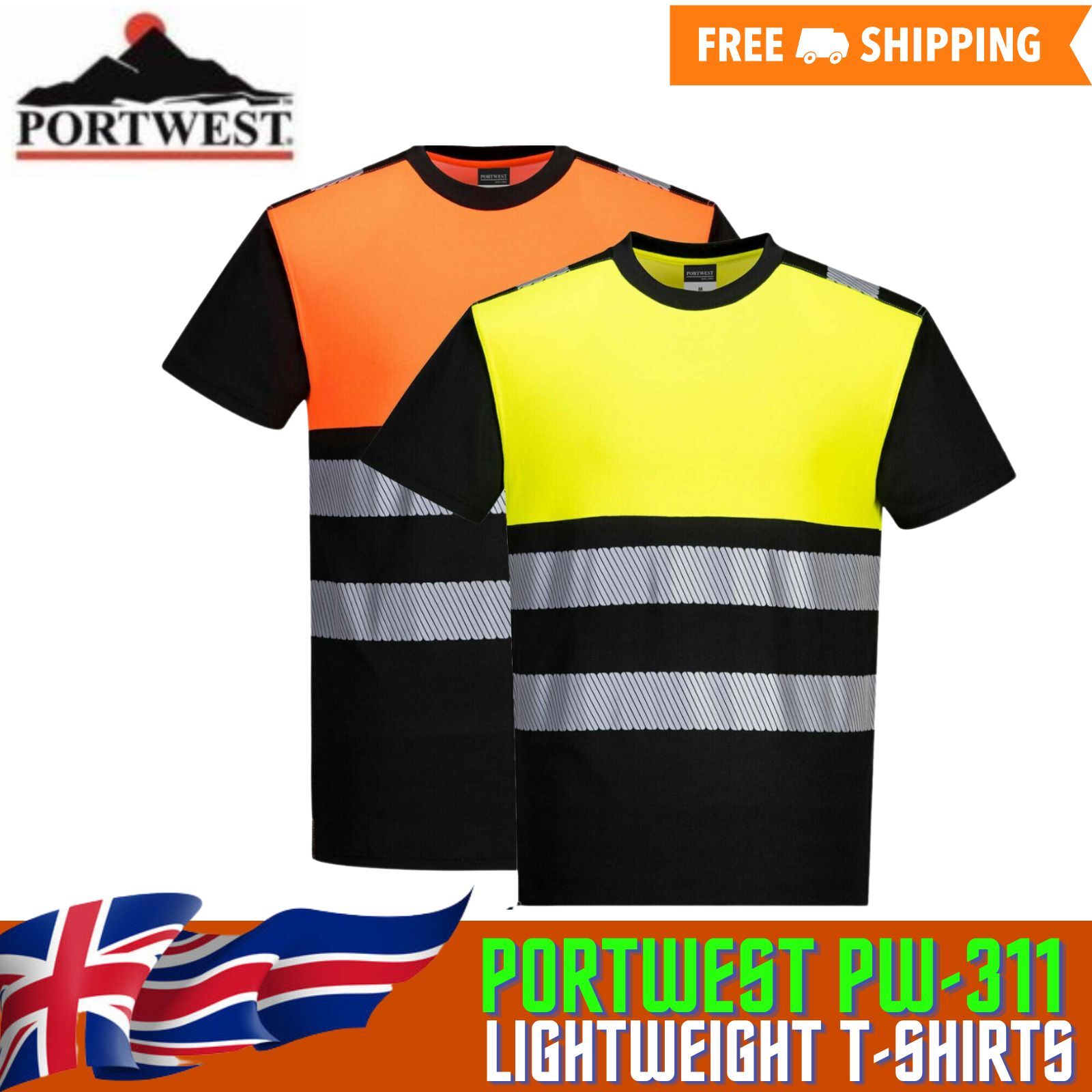 Men’s Hi Vis T-Shirt PW311 Reflective High Viz Fluorescent MoistureWicking Shirt