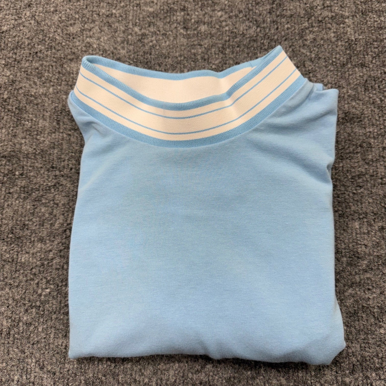 johnnie-O Mens Light Blue Short Sleeve Mock Neck Striped Collar Shirt Size M gallery