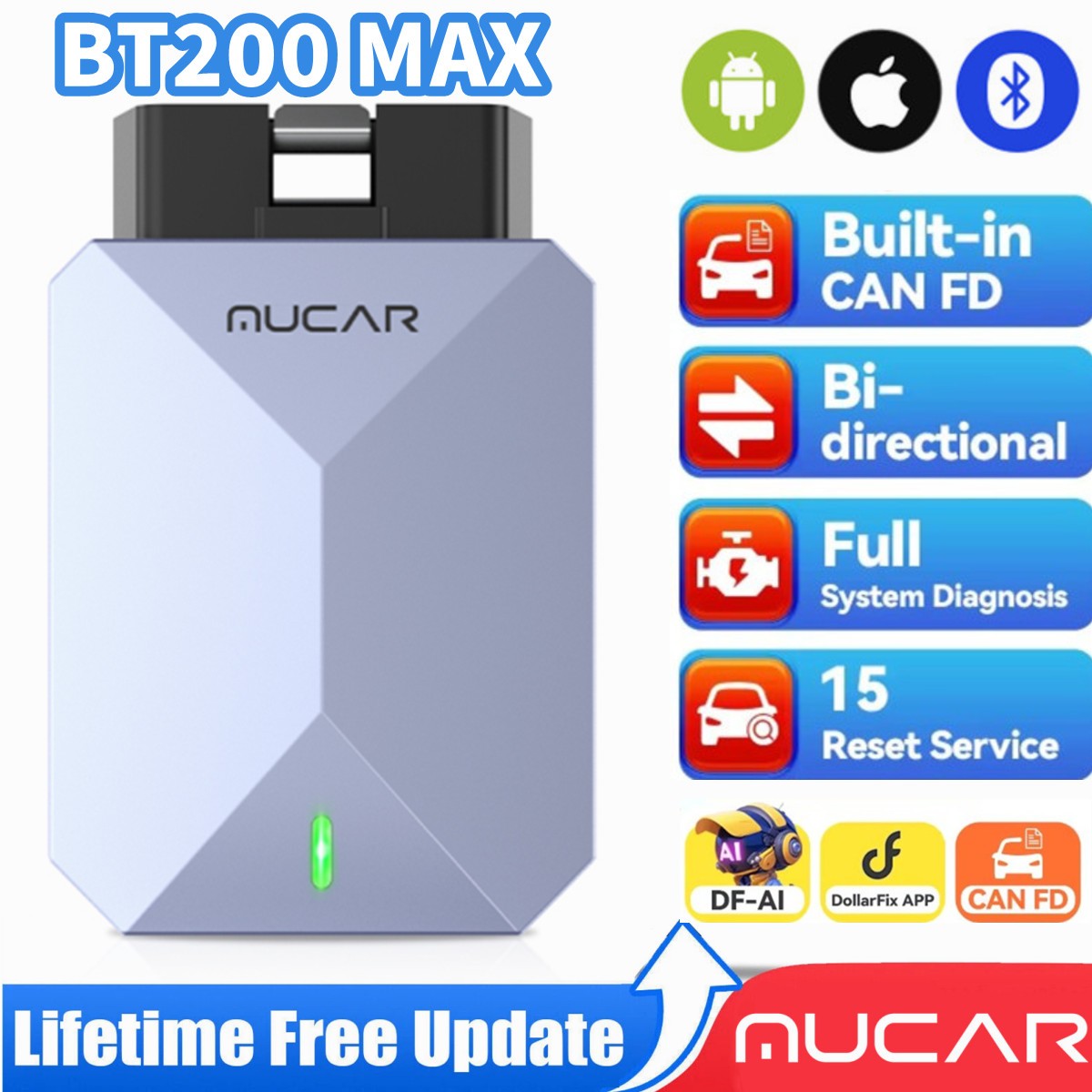 MUCAR BT200 MAX Bidirectional Scanner AI-Assist Full System Scan CANFD 15+Resets