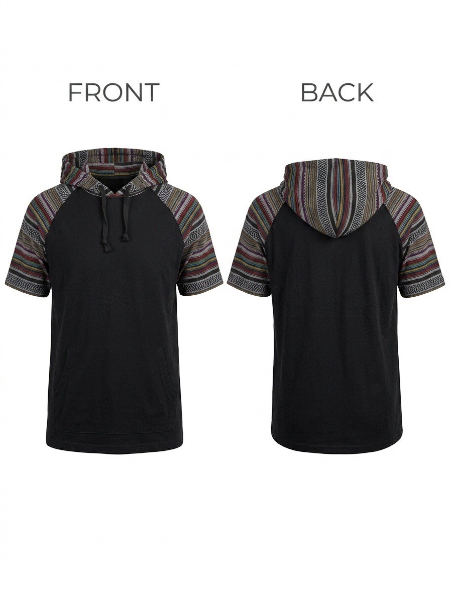 🧵Unixes Beautiful Giant Baja Hoodie Tee Black Serape Short Sleeve Mens L 09-9🧵 gallery