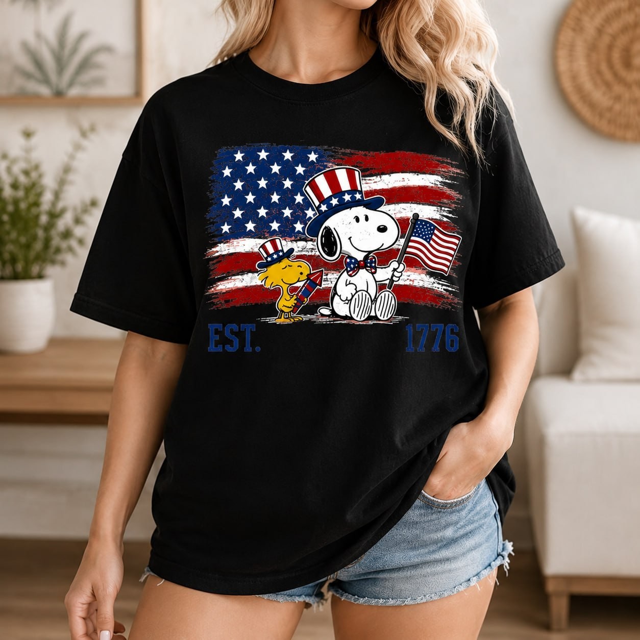 Vintage Snoopy T-Shirt Est 1776 Peanuts 250th Anniversary 4th Of July Black Tee gallery