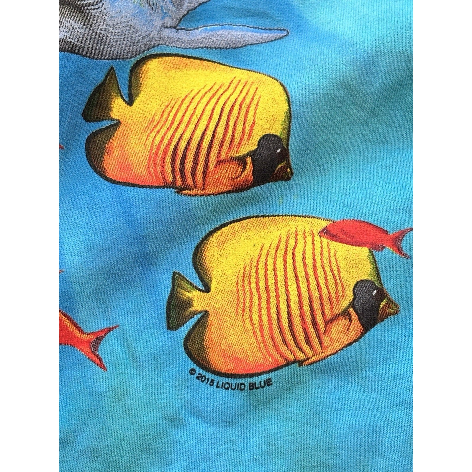 Liquid Blue Sea Turtles Aquatic Nature Blue Cotton Graphic Tee Men's Size Large gallery