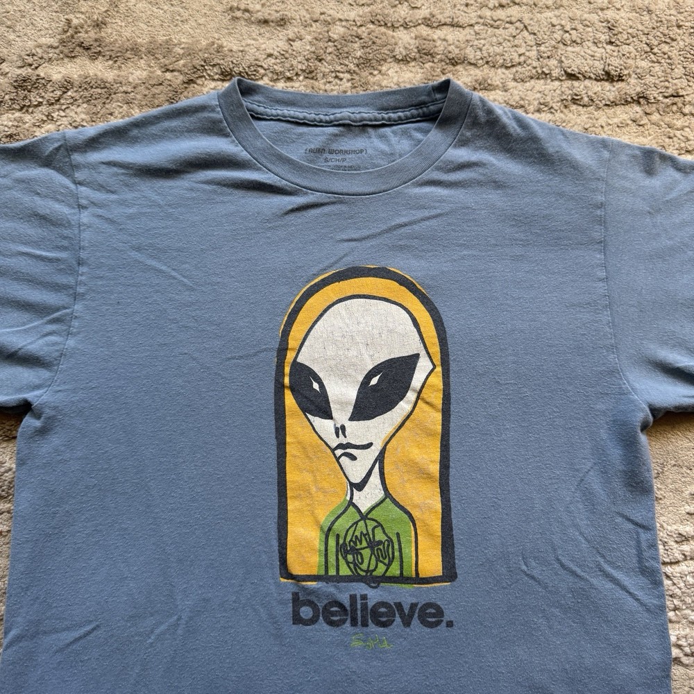 2010s Alien Workshop Skate Tee Mens Small Blue Believe Skating UFO Mexico Made