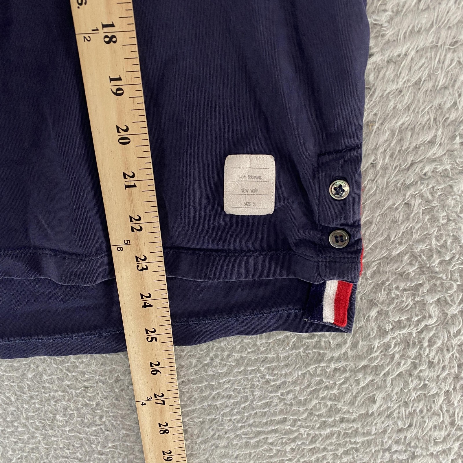 Thom Browne Ringer Shirt Mens 2 / Medium Navy Blue Side Button Made In Japan Tee gallery