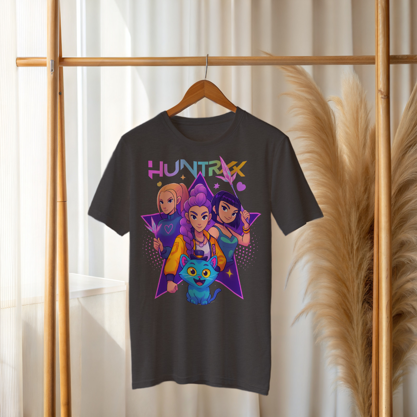 HUNTRX Anime Graphic T-Shirt – Cute KPOP Inspired Cartoon Girls & Cat Tee A275 gallery