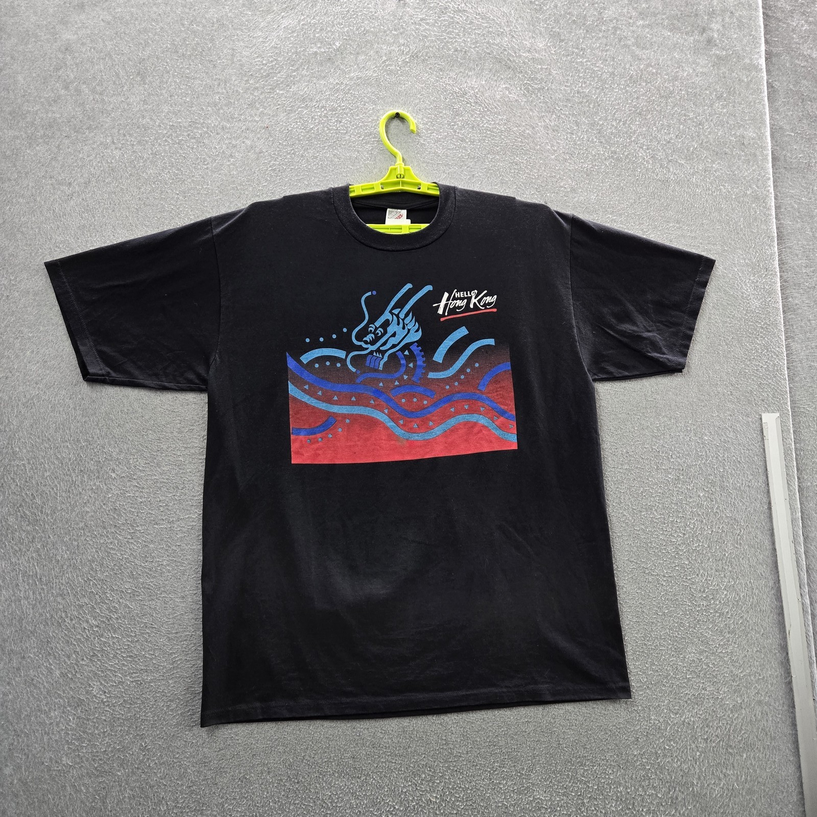 VINTAGE Hong Kong Men Shirt XL Black 90s USA Single Stitch Graphic Dragon Waves gallery