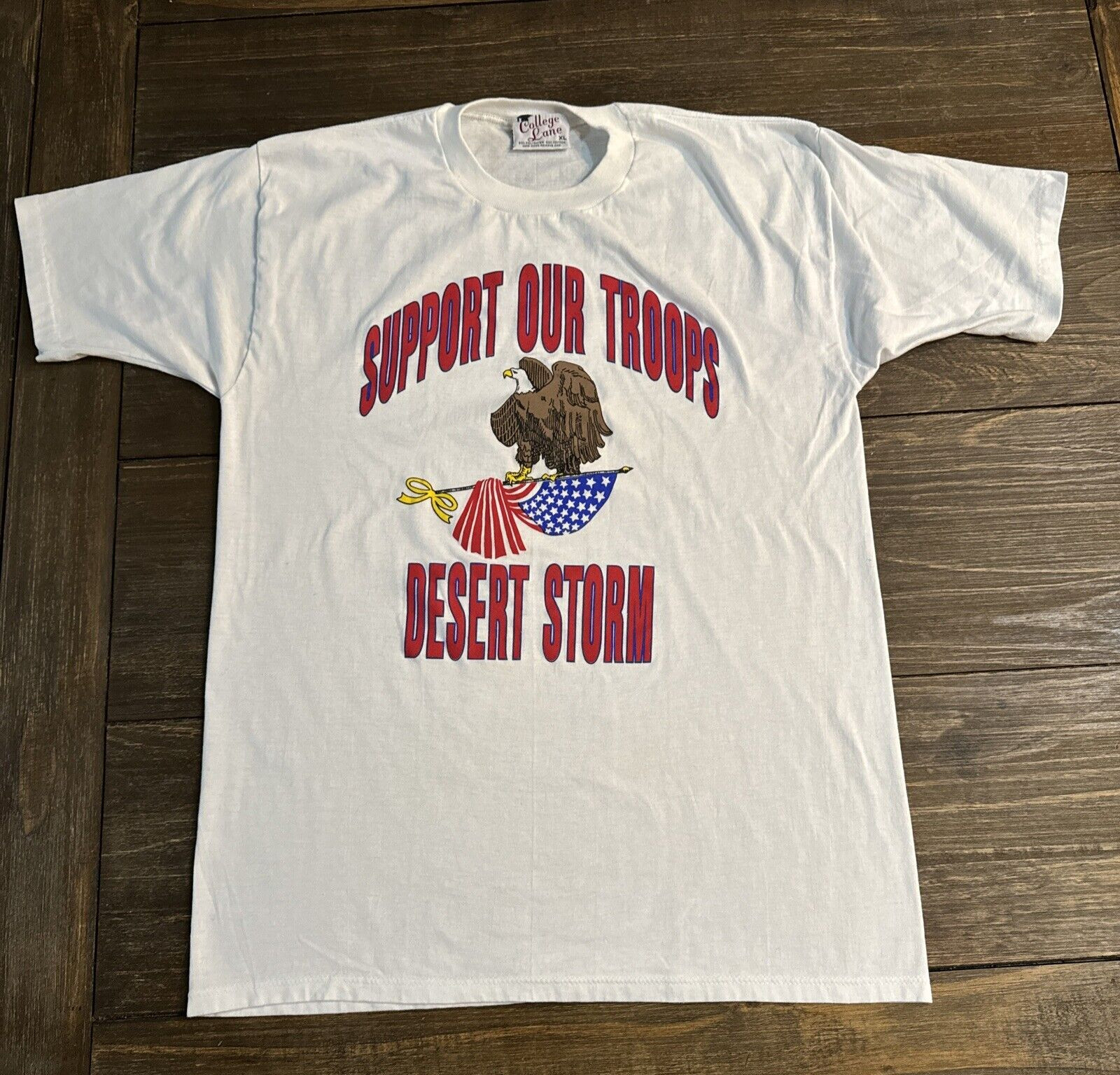 Support Our Troops Desert Storm XL White T Shirt Single Stitch Vtg USA Eagle