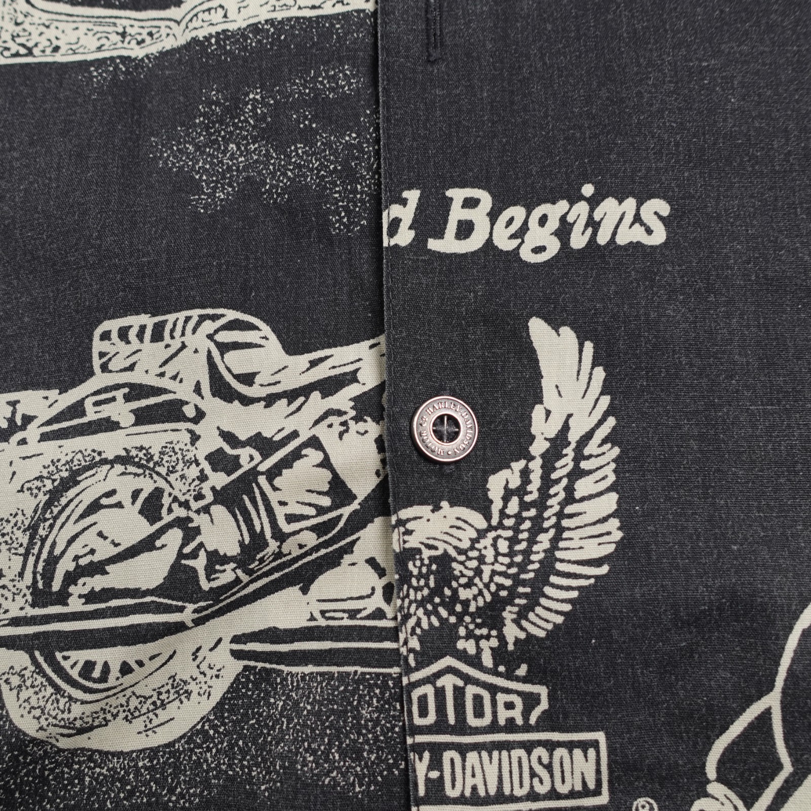 Vintage Harley Davison biker Hawaiian style all over print button up Shirt 2XL gallery