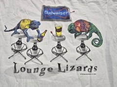 Vintage 2000 Budweiser Lounge Lizards T-Shirt Mens Sz M White Beer Y2K Promo