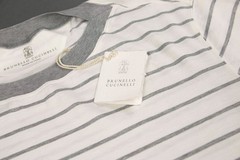NWT$1200 Brunello Cucinelli Silk Blend Short Sleeve Stripe Boat Neck Tee M A258