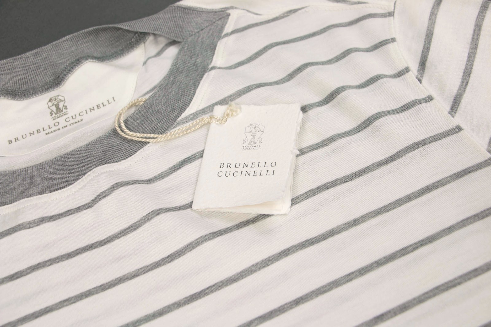NWT$1200 Brunello Cucinelli Silk Blend Short Sleeve Stripe Boat Neck Tee M A258 gallery
