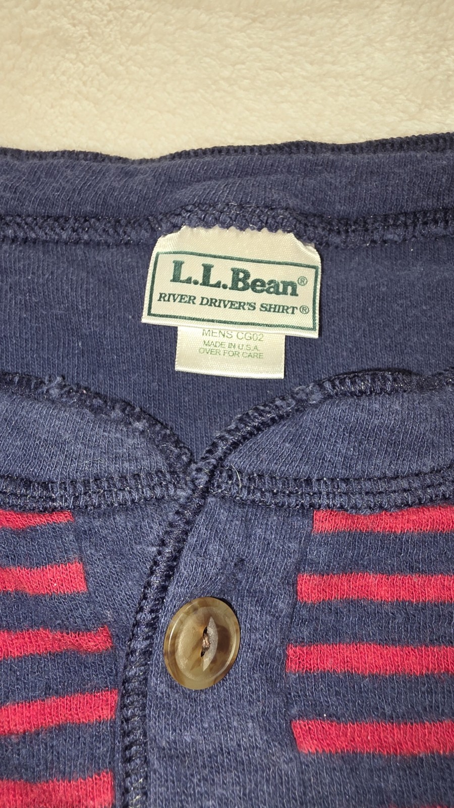 Vtg LL BEAN RIVER DRIVERS Shirt Blue Red Stripe Henley Heavy USA Medium Flaws gallery