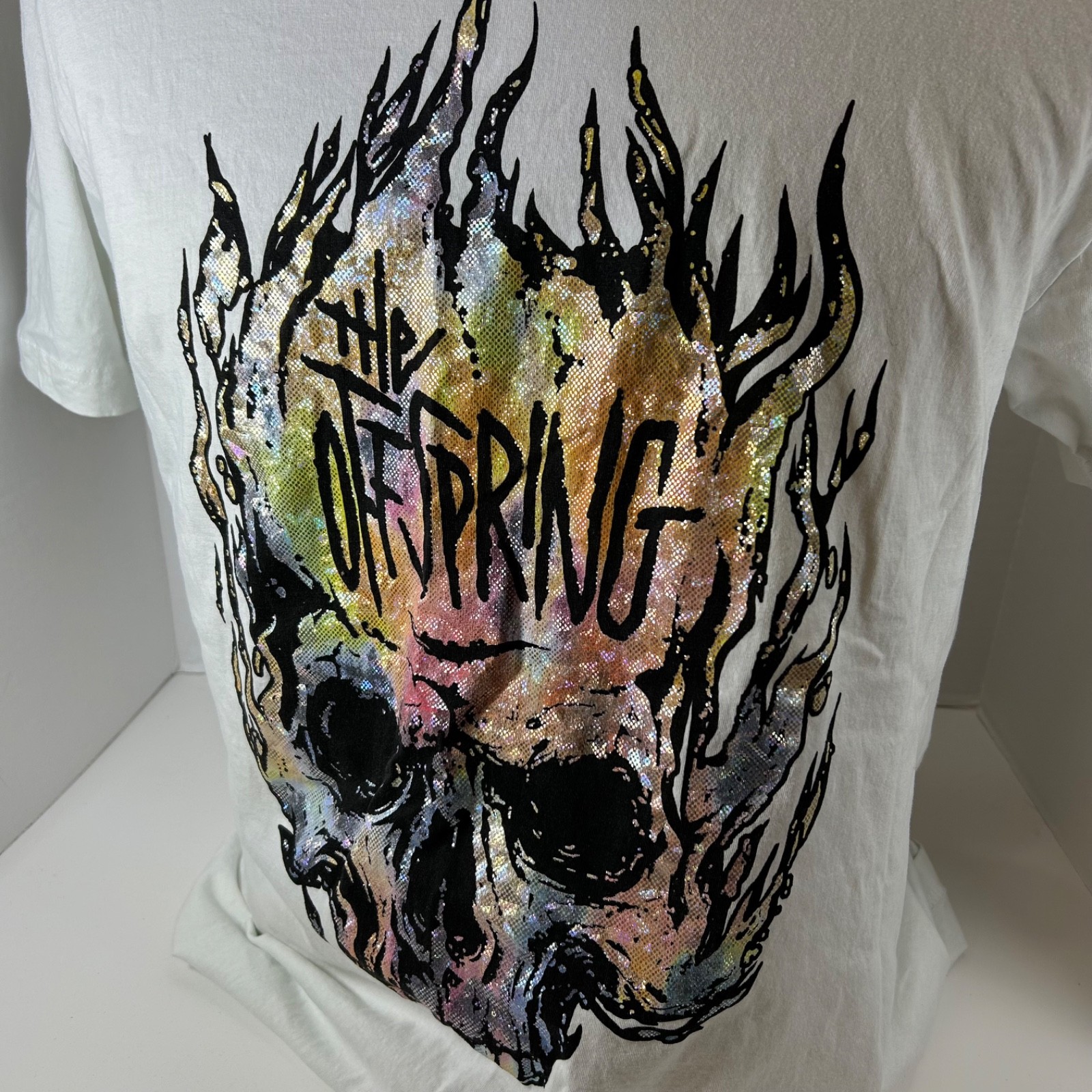 OFFSPRING Colorful Flaming Skull Shirt Mens White XL PUNK ROCK Music Used gallery