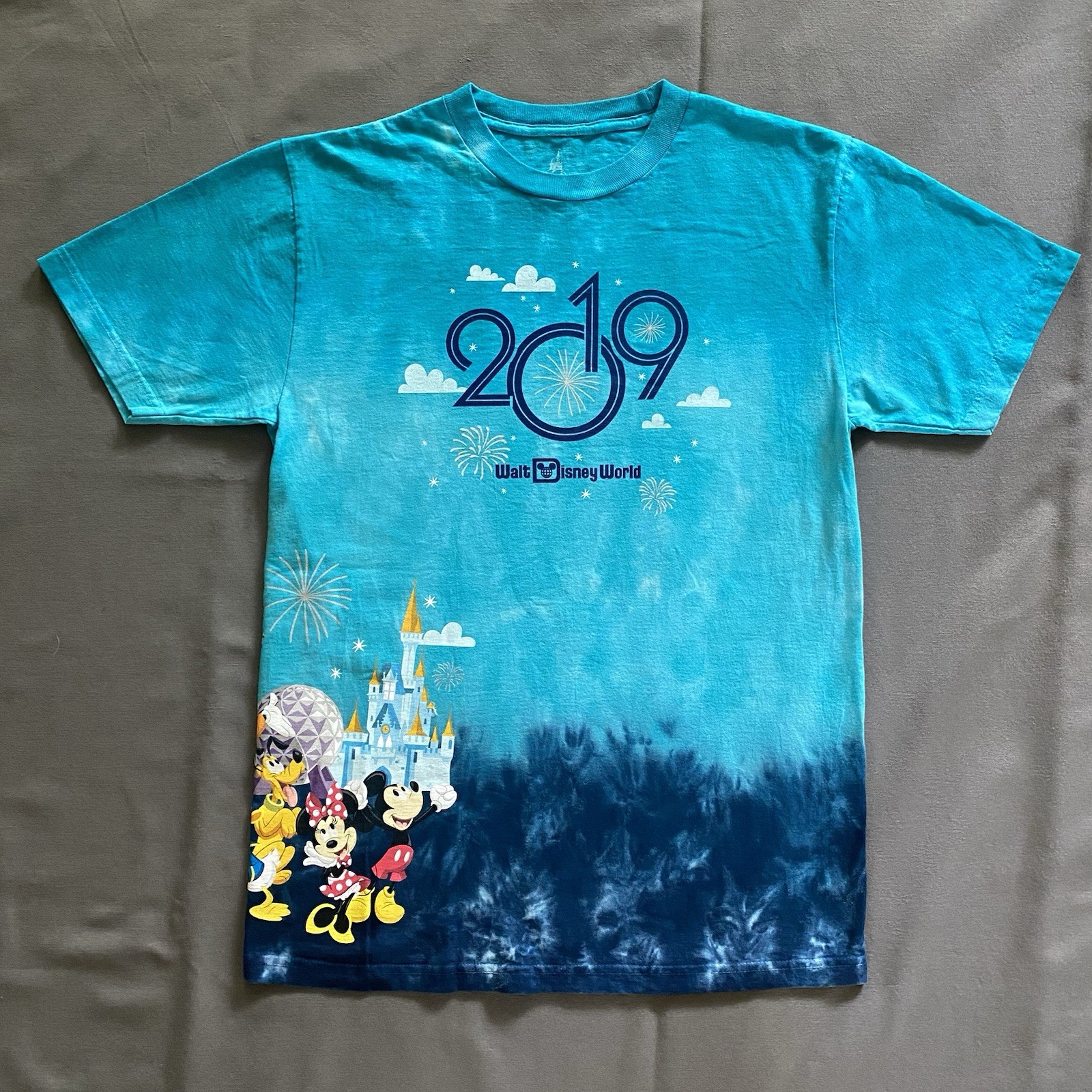 2019 Disney World New Year T Shirt Mens Medium Blue Tie Dye 2010s Orlando FL gallery