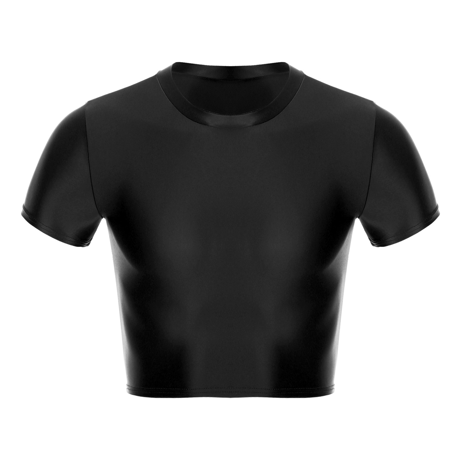 Men Glossy Crop Tops Stretchy Casual Short Sleeve T-shirt Muscle Tops Sportwear