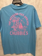 Chubbies Graphic Tee Shirt Mens Medium Blue The Weekend Has Arrived Beach Retro
