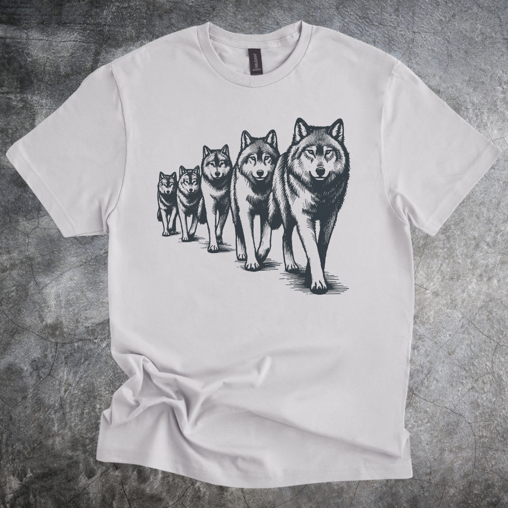 Wolf Pack Shirt Crewneck Cotton Mens Graphic Nature Art Tshirt gray Short Sleeve