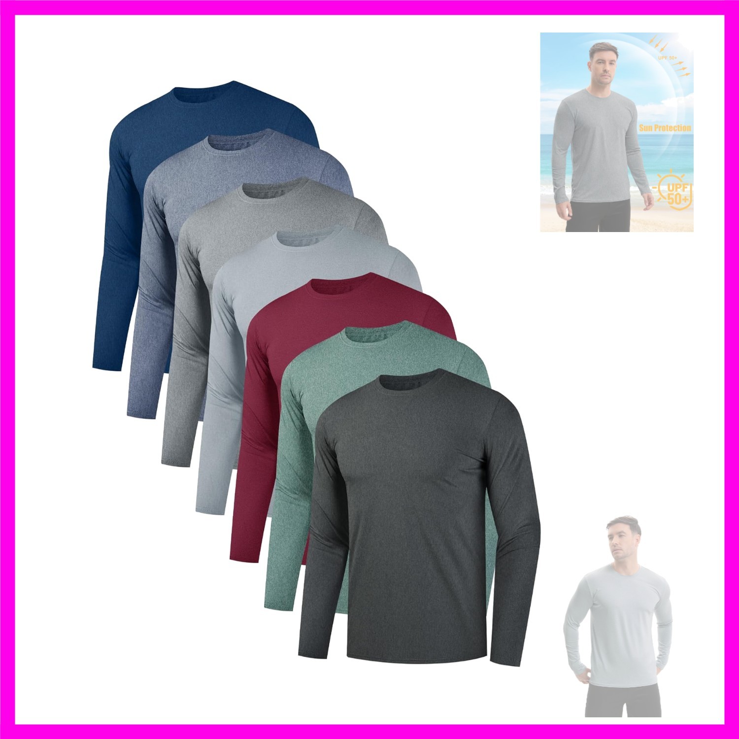 7 Pack Men's Quick Dry Long Sleeve Shirts Moisture Wicking UV UPF 50+ Sun Pro... gallery