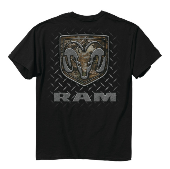 Black T-Shirt w/ Camouflage Dodge Ram Trucks Logo Emblem – Licensed