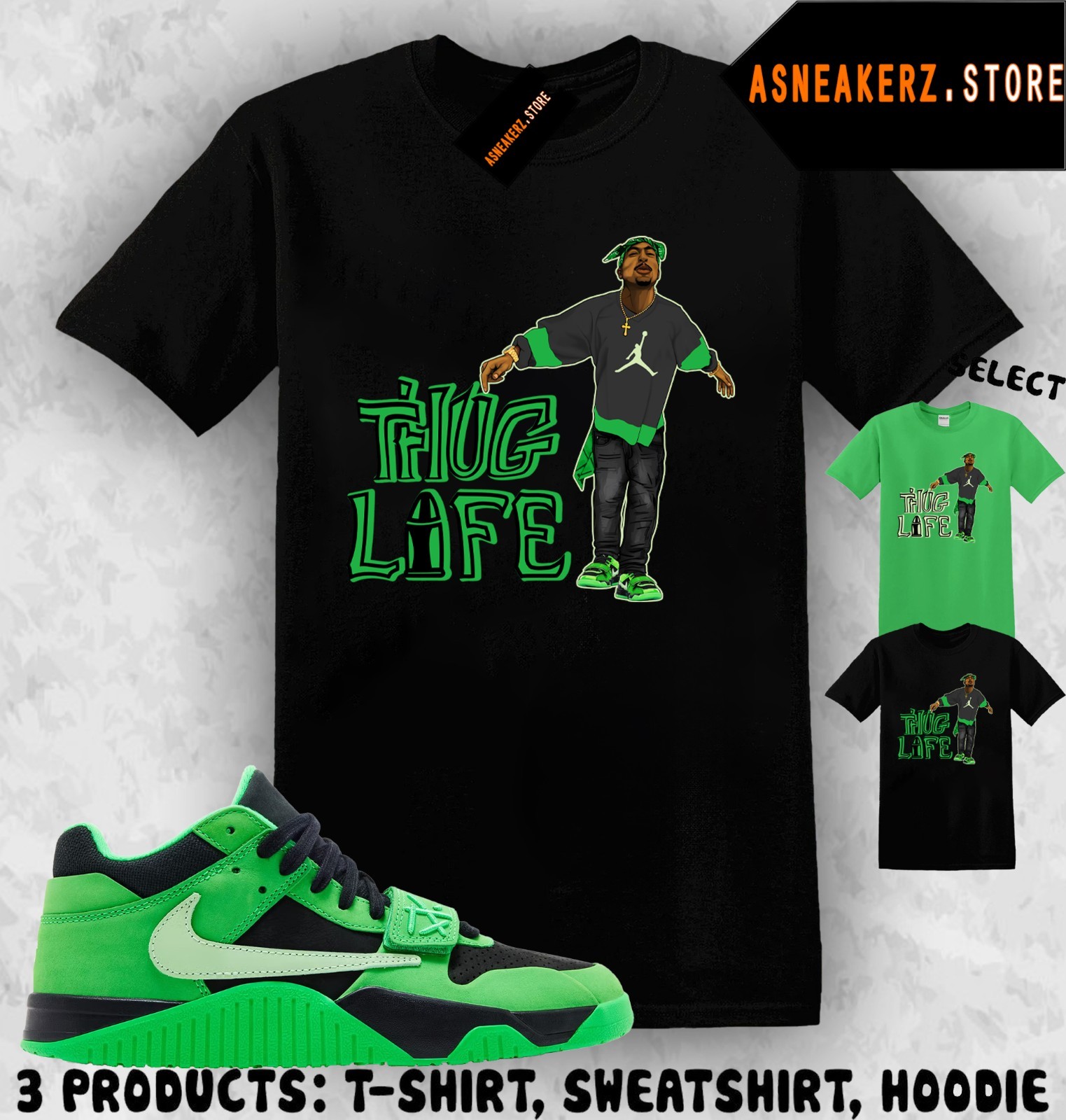 Shirt Matching Travis Jumpman Jack Green Spark Match Sneaker Sneakerhead Tupac gallery