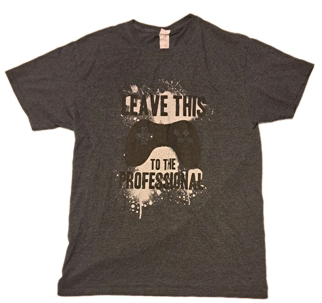 “Leave This to the Professional” Men’s Medium Gray Gamer Pro T-Shirt Cotton-Poly