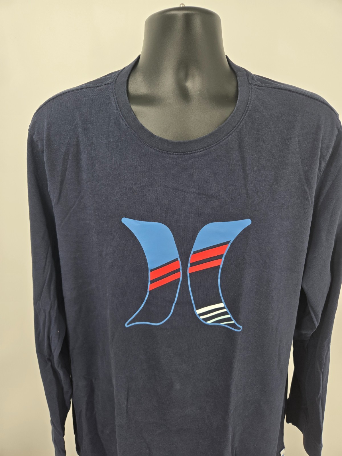 Hurley T-Shirt 2XL Long Sleeve Casual Outdoor Beach Surf Men Logo Blue Red XXL gallery