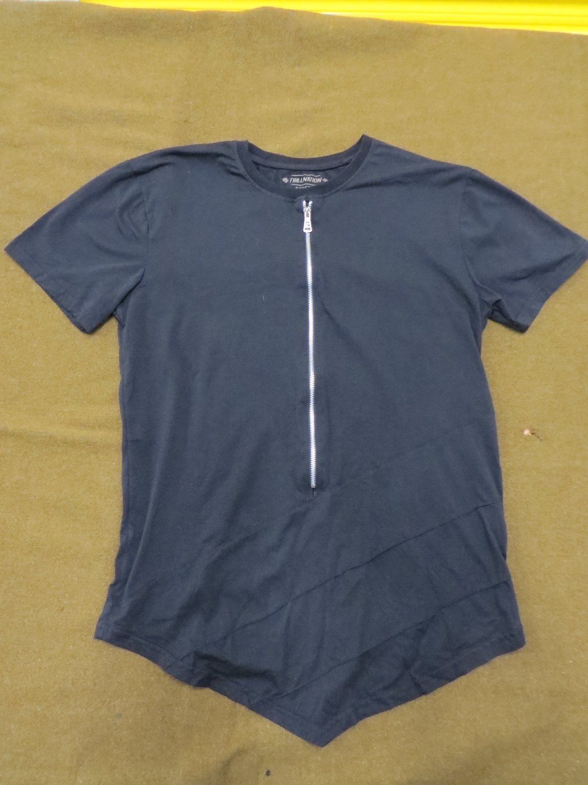 TRILLNATION Men's Gray XL Zipper T-Shirt Asymmetrical Hem Stretch Cotton Blend gallery