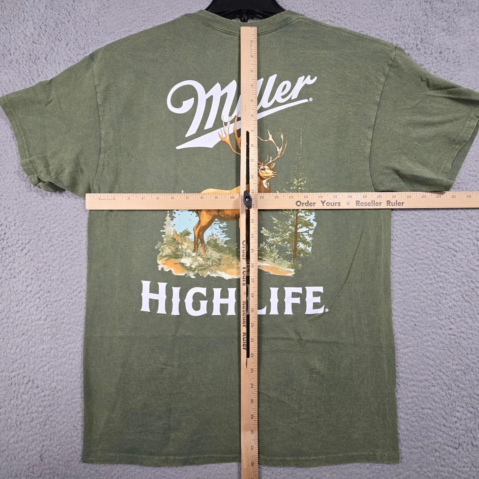 MILLER HIGH LIFE Beer Deer Shirt Mens Large Green Weathered Hunting Casual NWT gallery