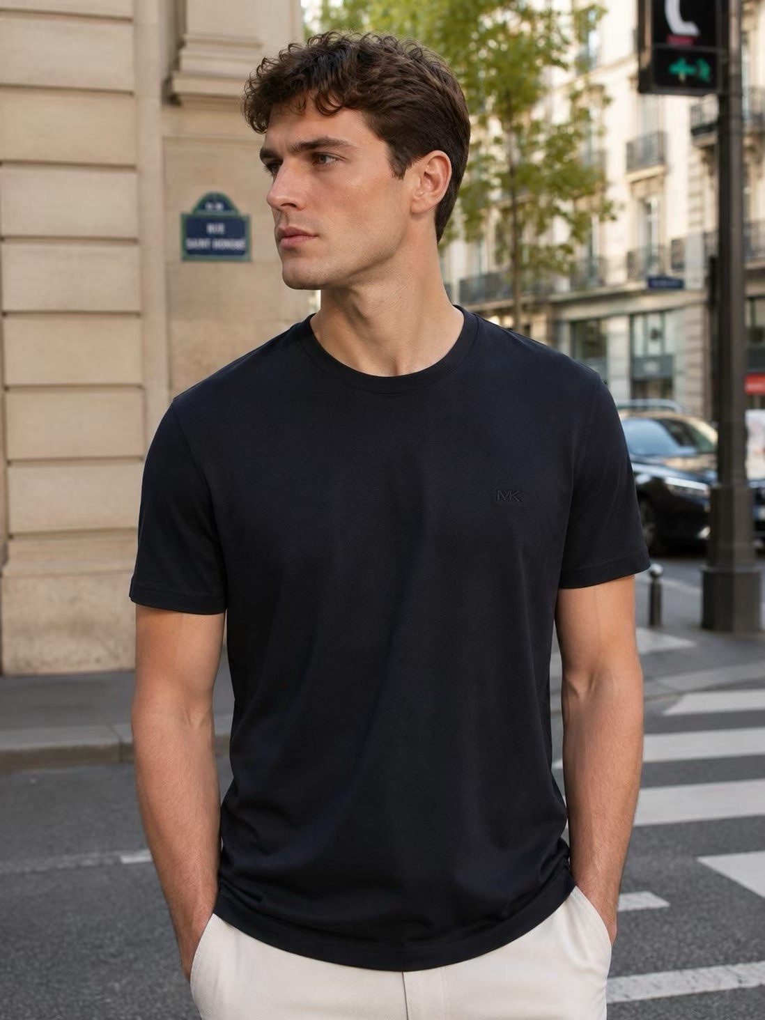 Michael Kors Mens Textured Fabric Crew Neck Short Sleeve T Shirt Black M Embroid gallery