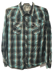 Western Plaid Snap Button Up long sleeve Shirt BKE Buckle Mens Standard Fit Sz L