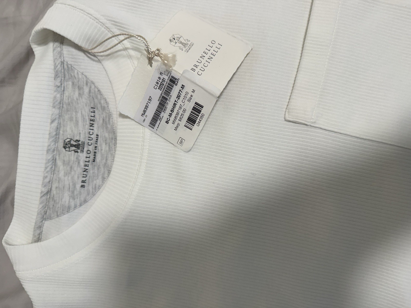 NWT $800+ Brunello Cucinelli Men's White Cotton Ribbed Crewneck Tee Size M gallery