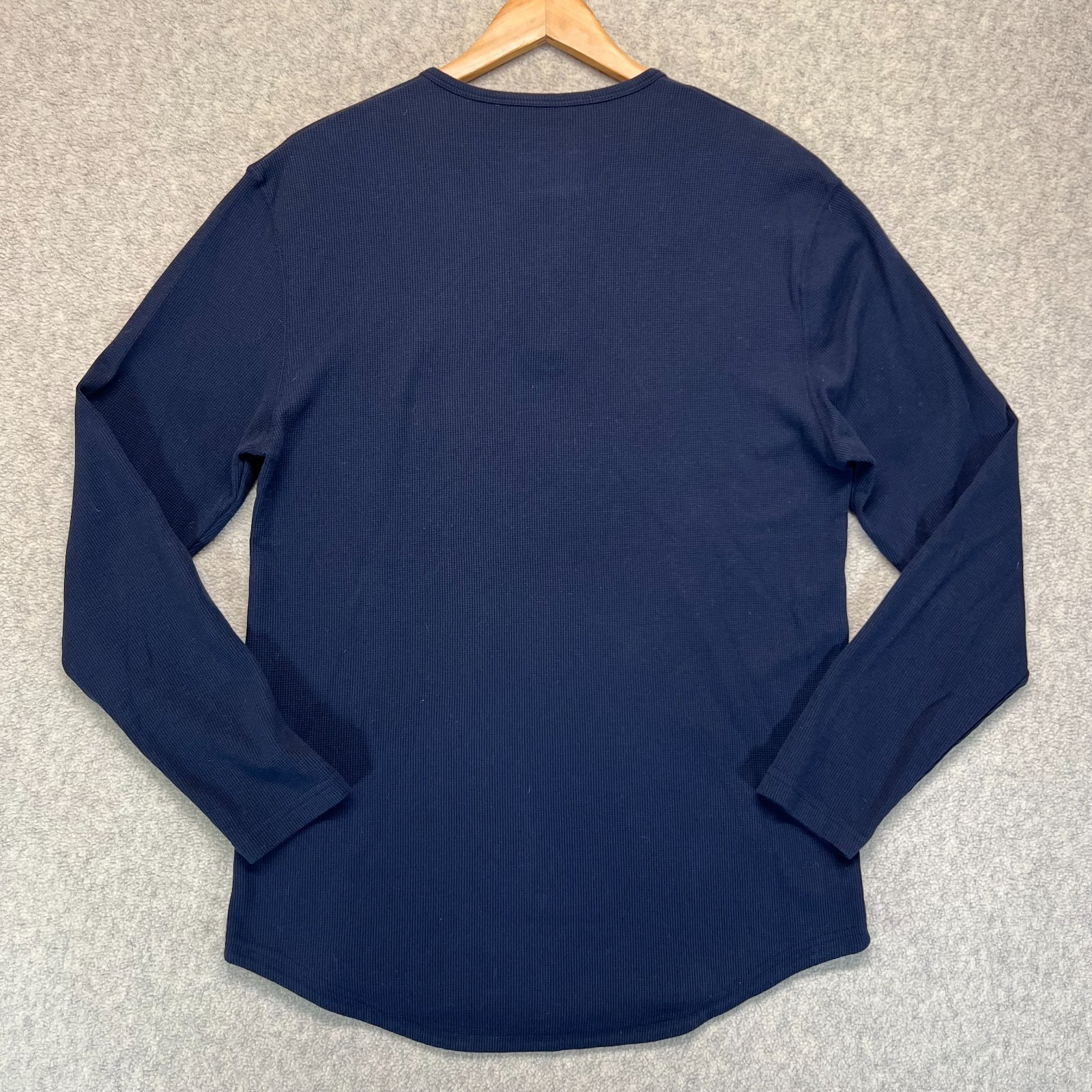 BYLT Mens Henley Shirt Tee Top Drop Cut Long Sleeve Navy Blue Outdoor Size M gallery