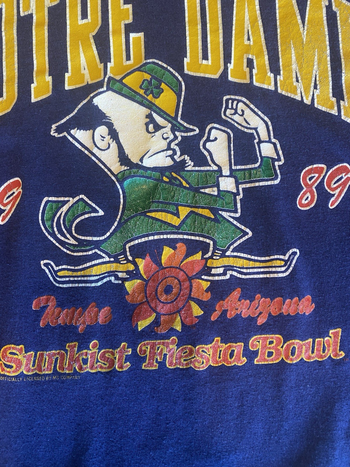 VTG 1989 Sunkist Fiesta Bowl Notre Dame University Football Blue SS T-shirt gallery