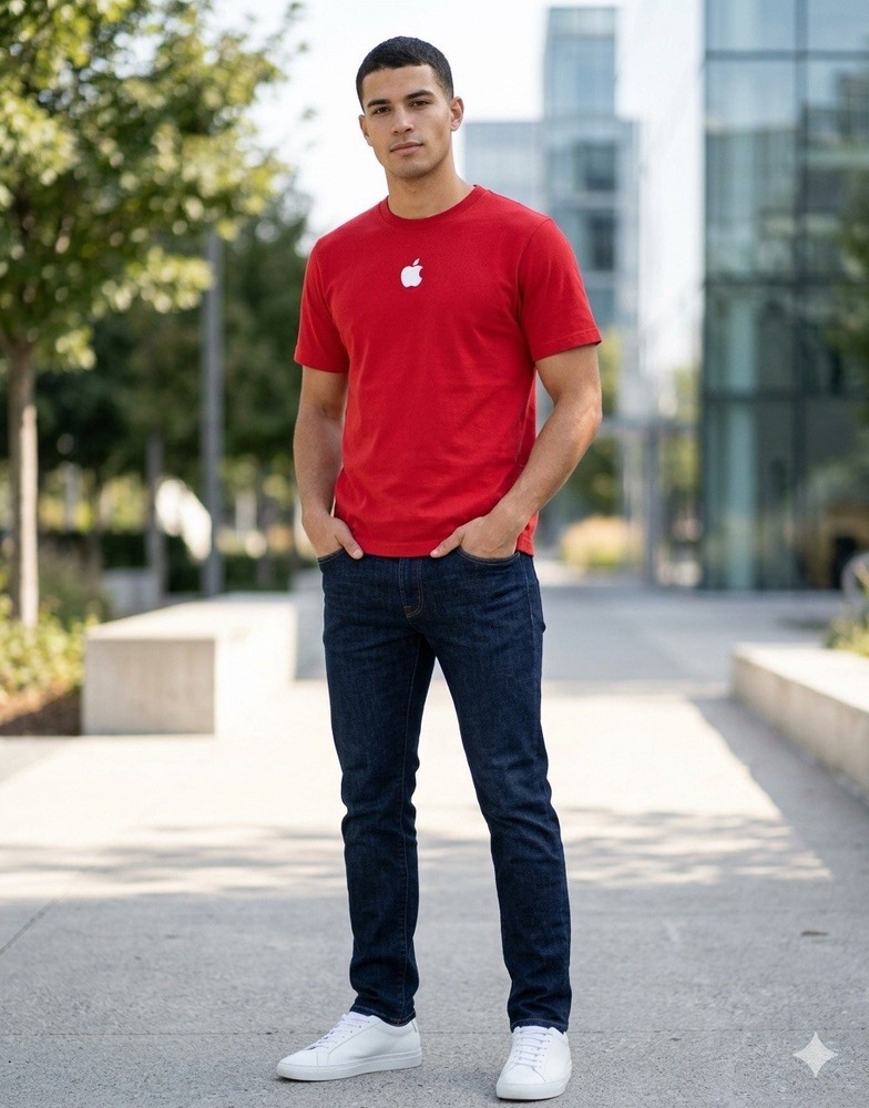 Original Official Apple T Shirt 100% Cotton Size Large Red Short Sleeve Men’s