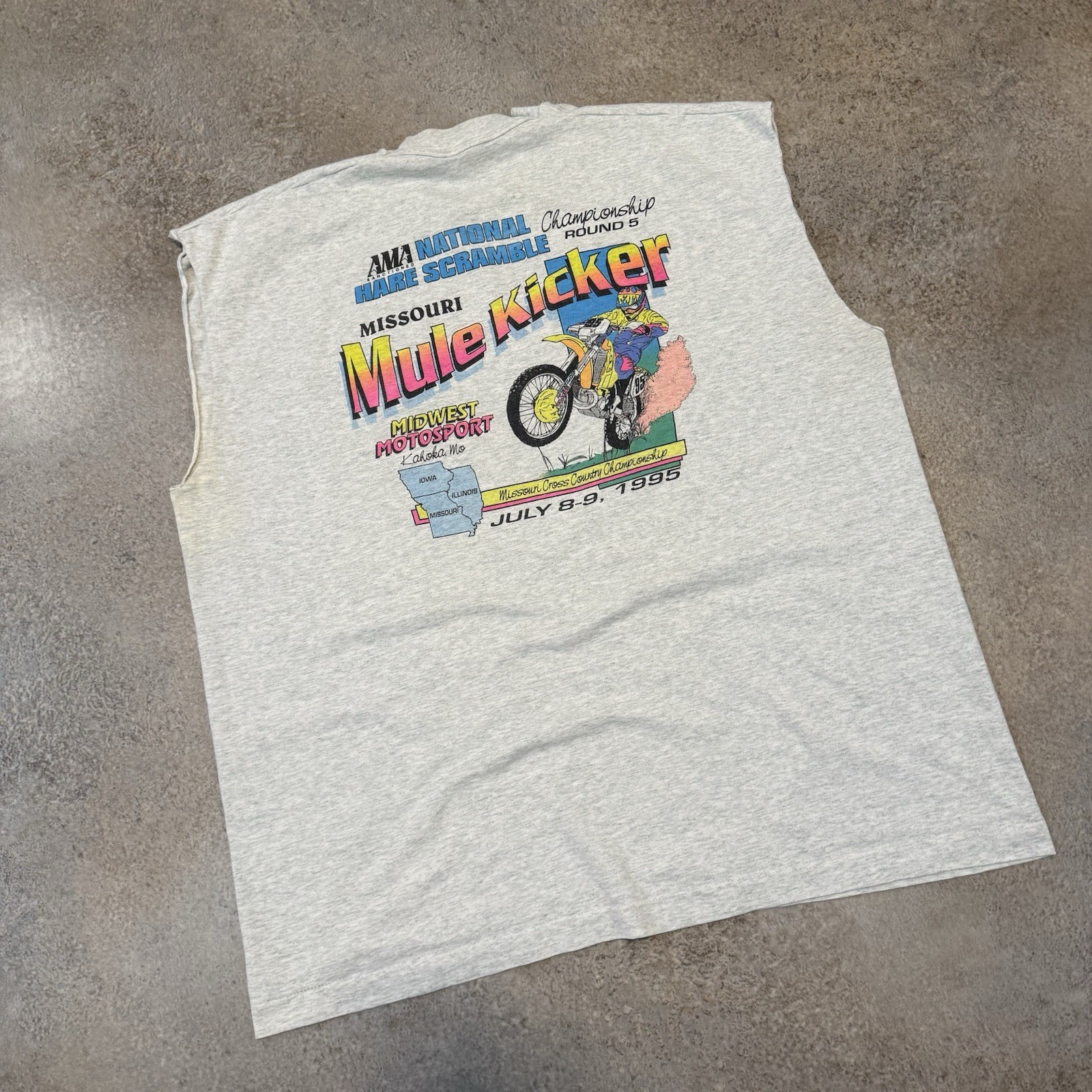 Vintage 90s AMA Missour Mule Kicker Cut Off Tee Shirt 2XL Hare Scramble 1995 gallery