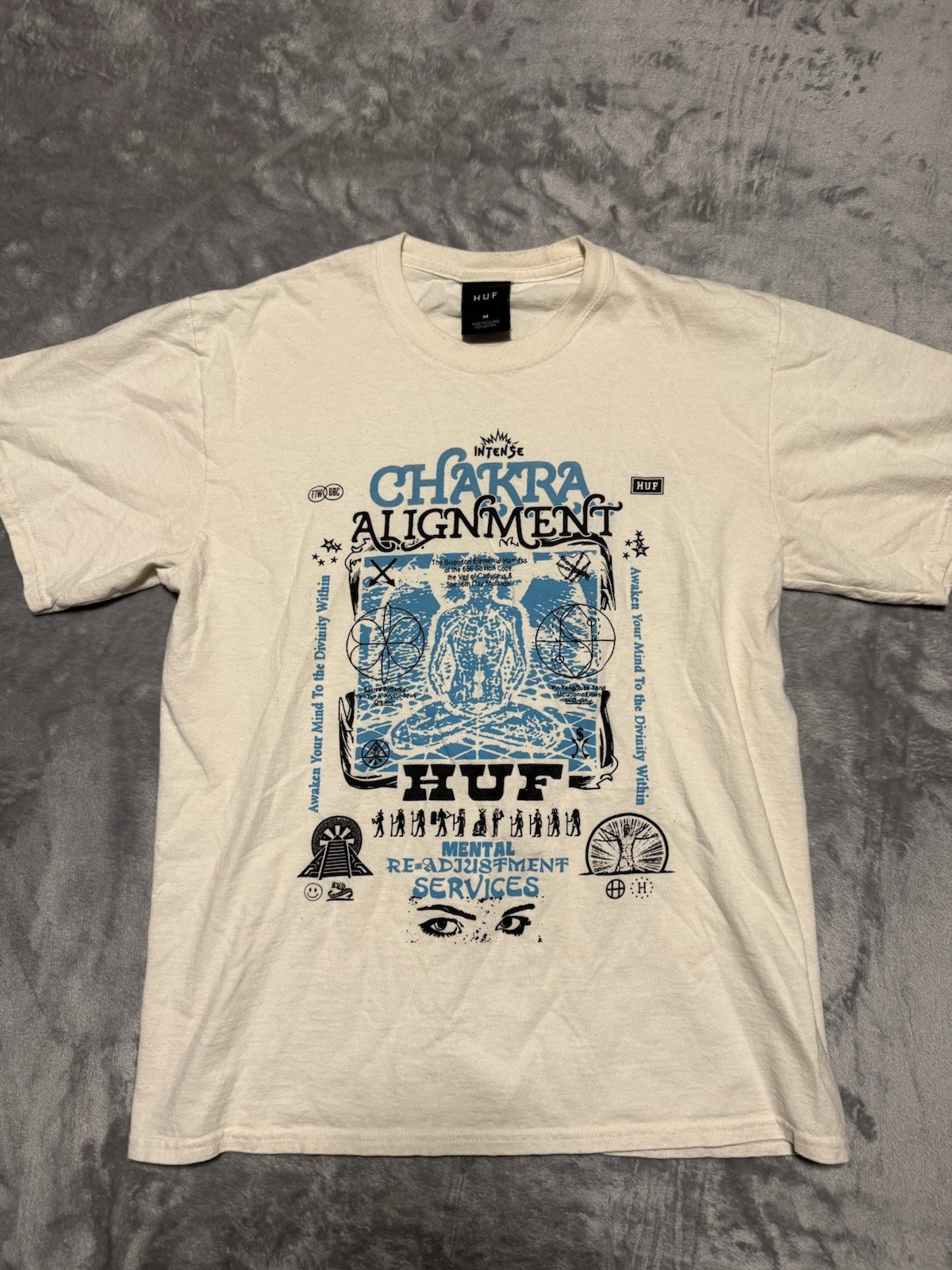 HUF T-shirts/Cut & Sewns Ivory Size Medium Beige Chakra Alignment