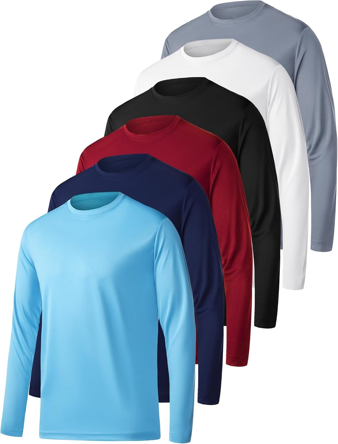 6 Pack Long Sleeve Shirts for Men Moisture Wicking UPF SPF Sun Protection Tee Sh