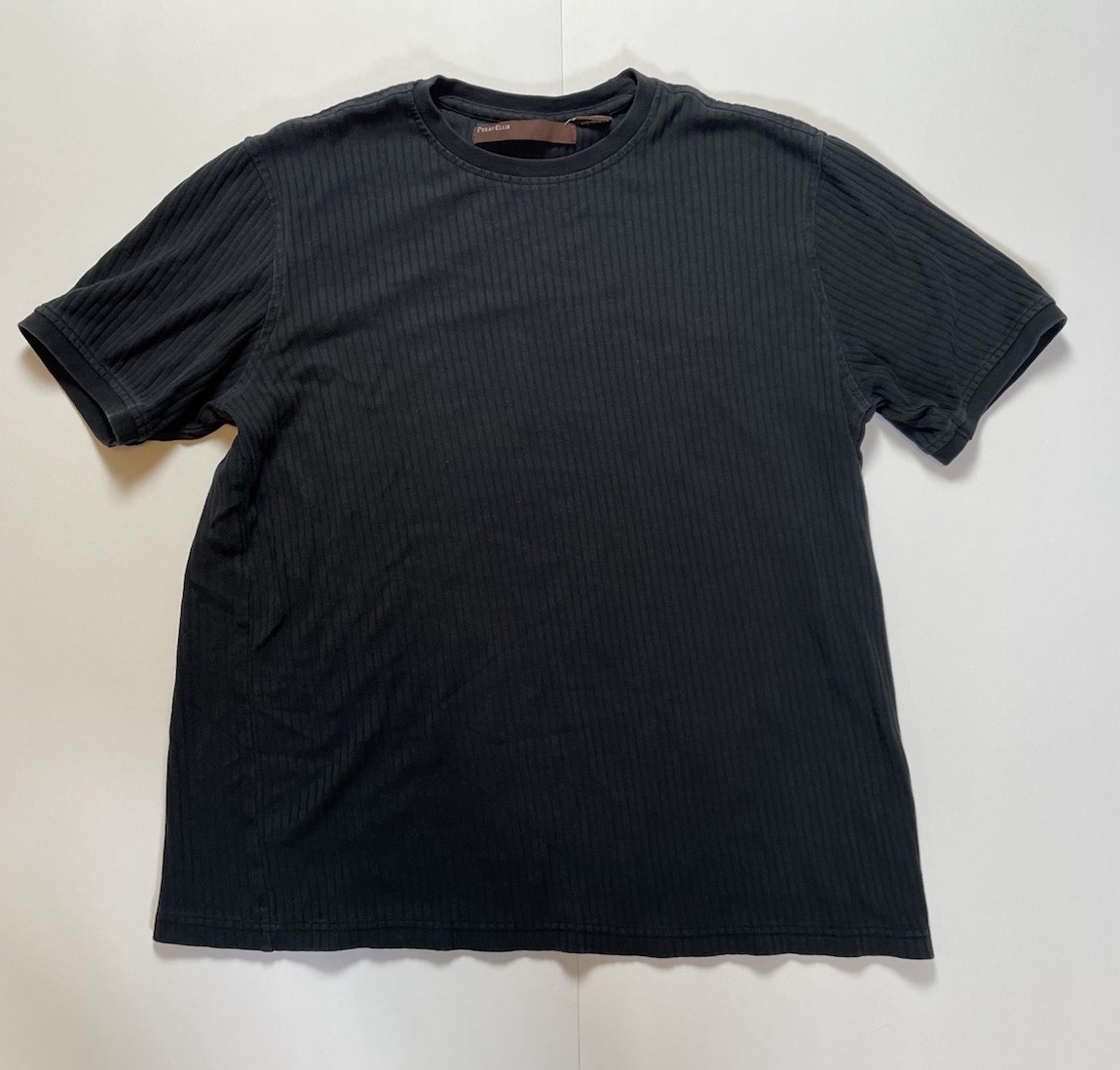 Vintage Perry Ellis Men’s Large Black Ribbed Knit Short Sleeve Shirt gallery
