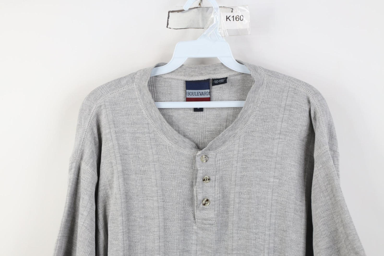 Vintage 90s Streetwear Mens Medium Blank Striped Ribbed Knit Henley T-Shirt Gray gallery