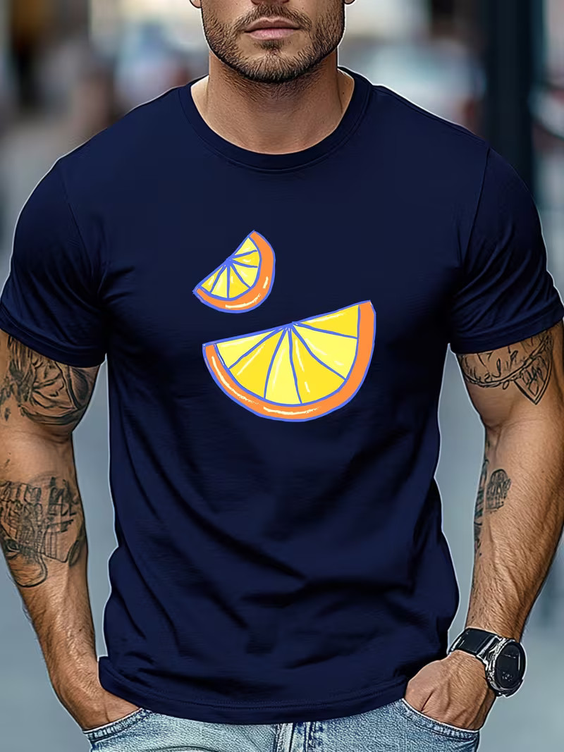 Mens Orange Graphic T Shirt Casual Crew Neck Short Sleeve Summer Relaxed Fit Tee gallery